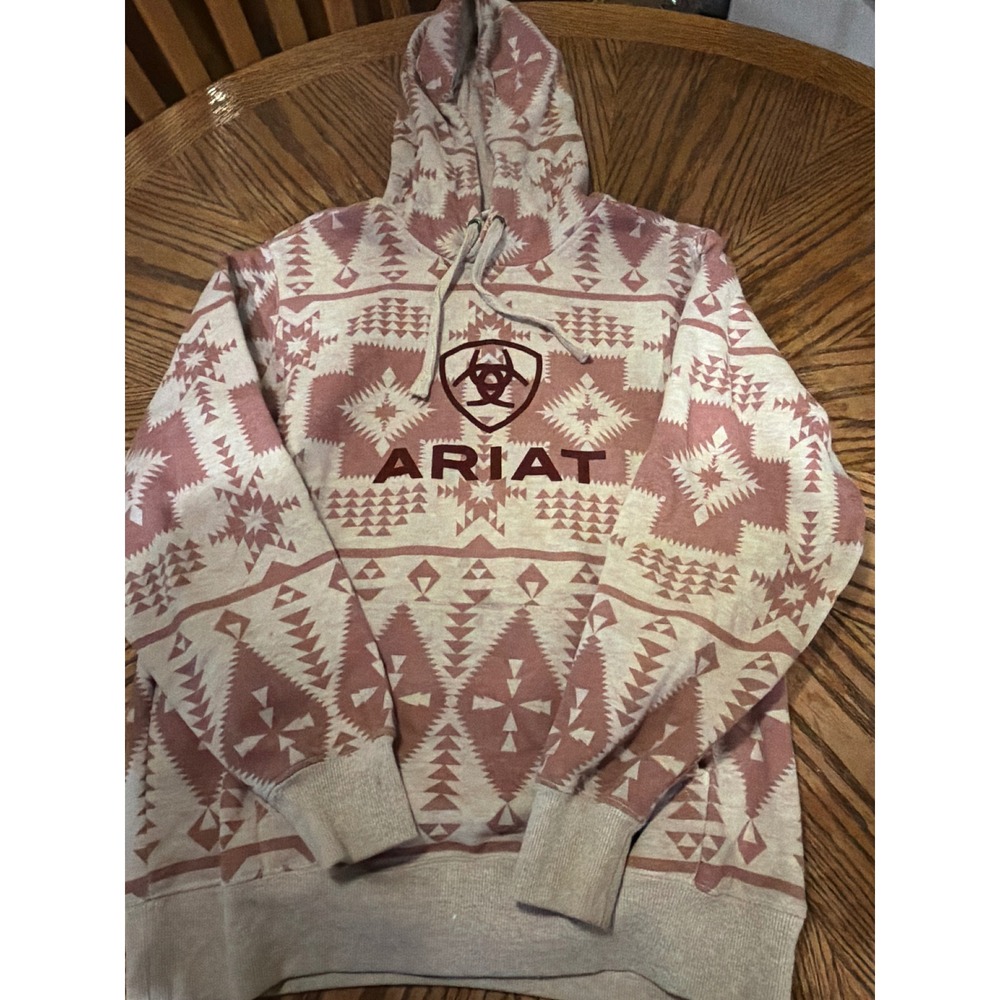 Ariat Re-AL Womens Southwestern Aztec Logo Hoodie Pink Cream Size Medium